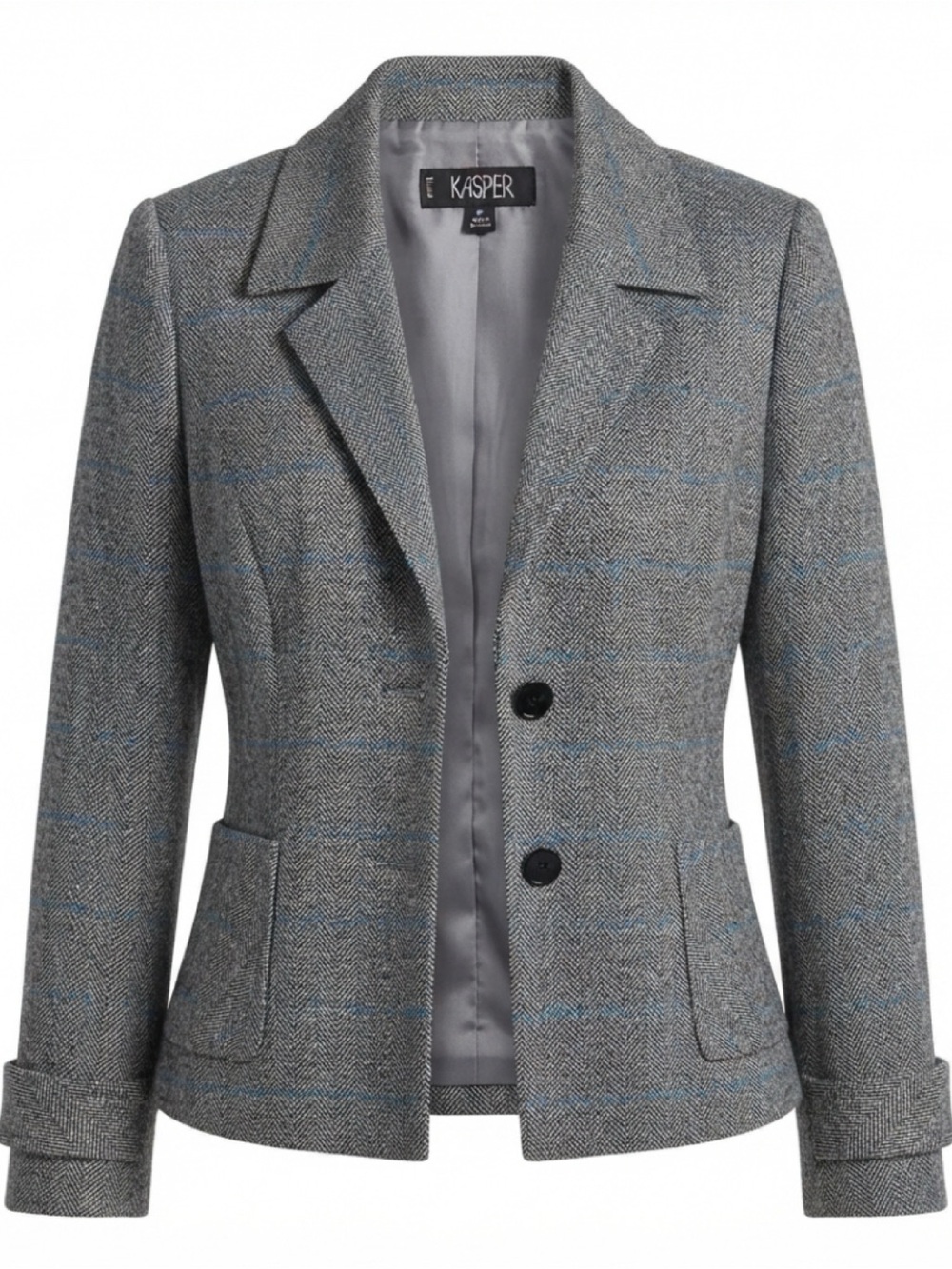 Kasper Gray Tweed Blazer with Subtle Blue Windowpane